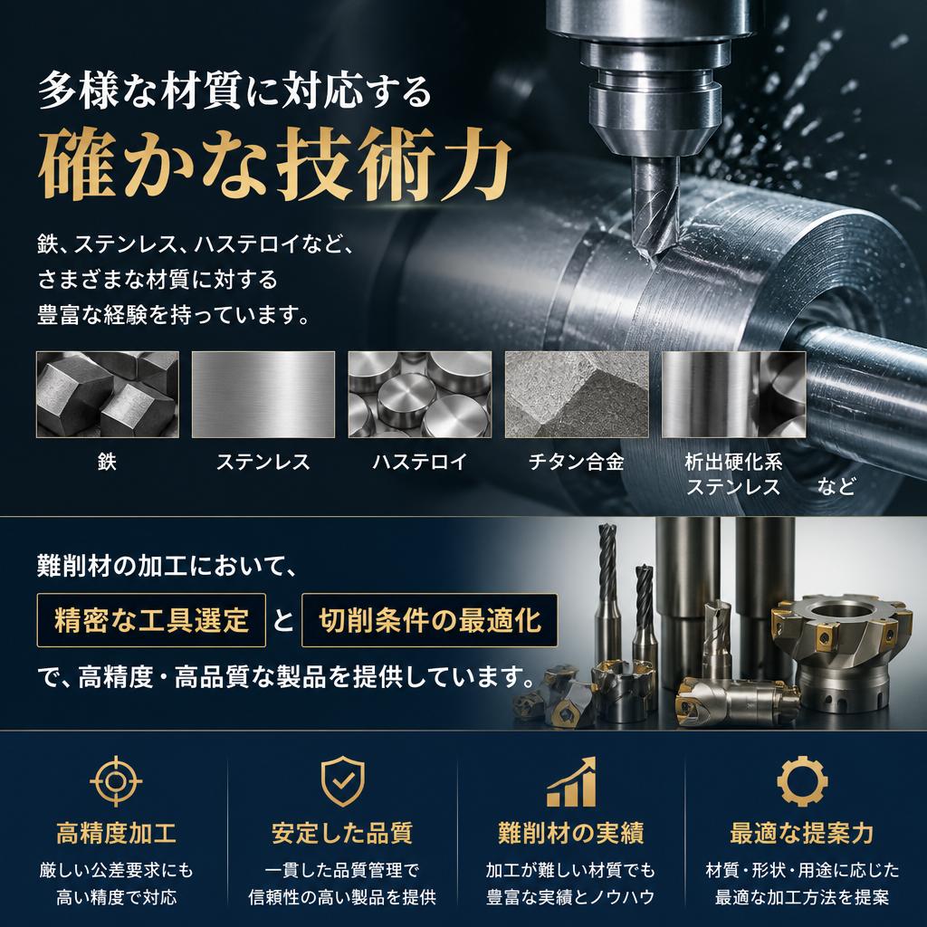 多様な材質に対応 - 難削材加工のスペシャリスト